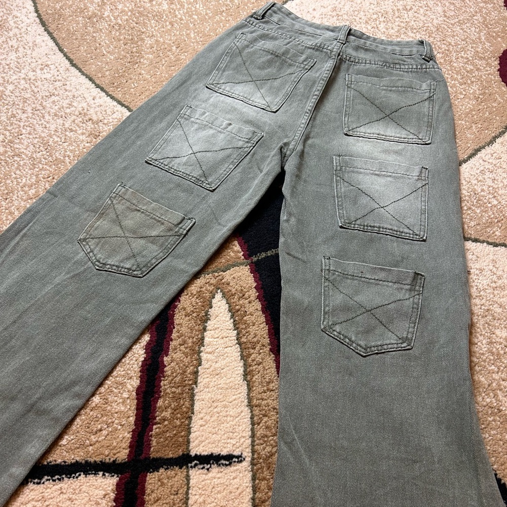 Stylish Skater Gray wash Green Cargo Pants with multiple pockets